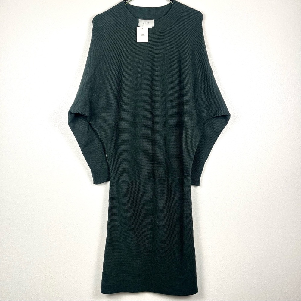 NWT Urban Outfitters Just Female Forest Green Ribbed Sweater Tunic Dress Small - Picture 3 of 7